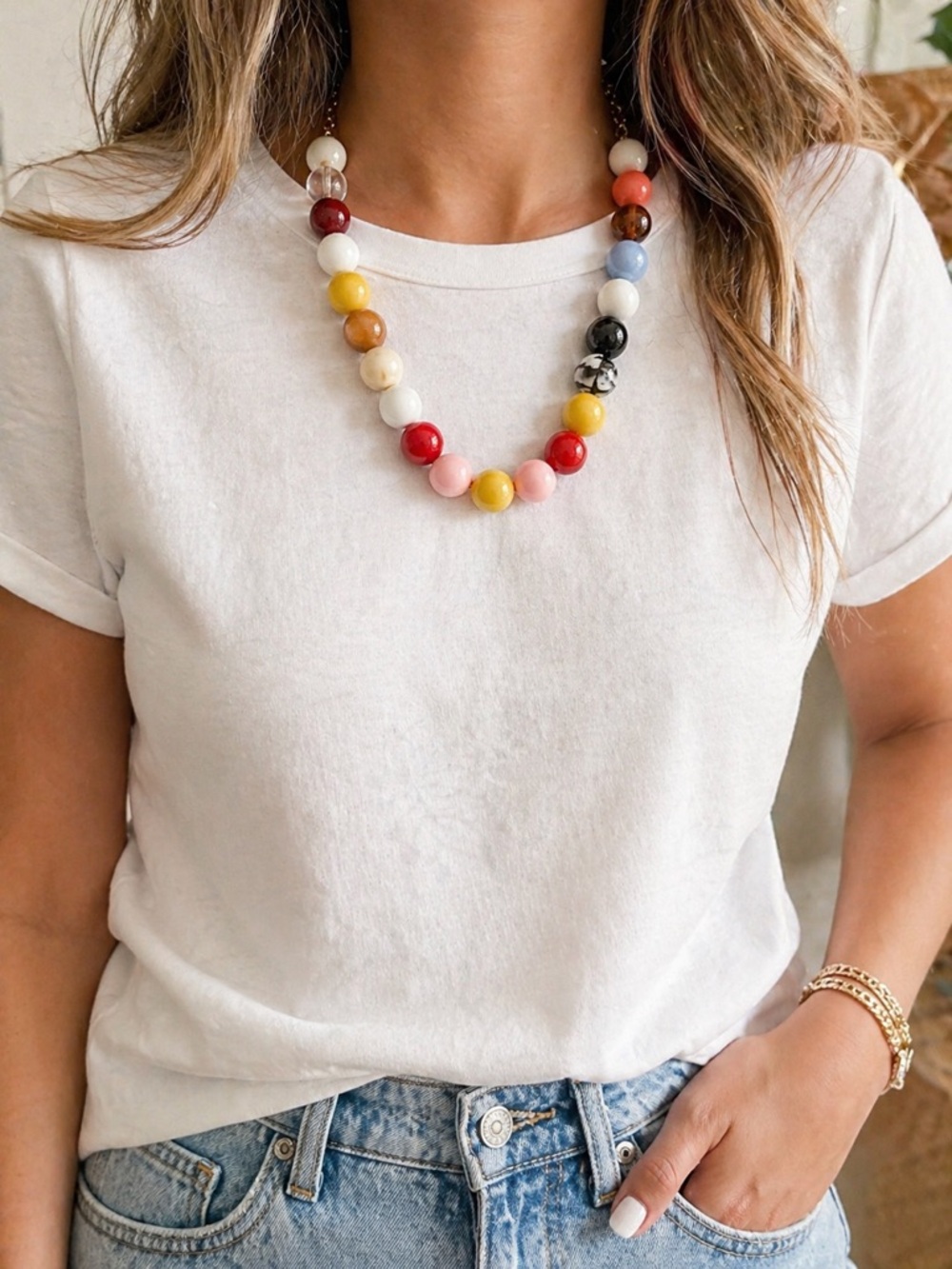 Multicolor Beaded Chunky Statement Necklace - Women's Jewelry NWOT NEW